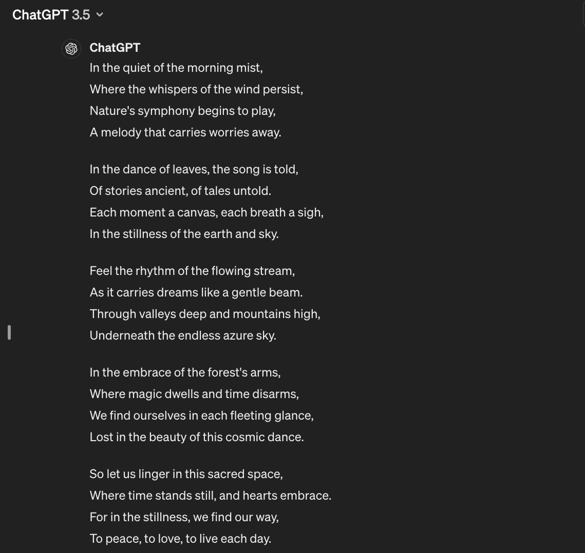 screenshot of AI generated poem